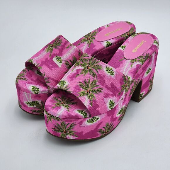 Larroude Palm Tree Pink Miso Platform Slide Sandals Size 8.5 - Picture 3 of 10